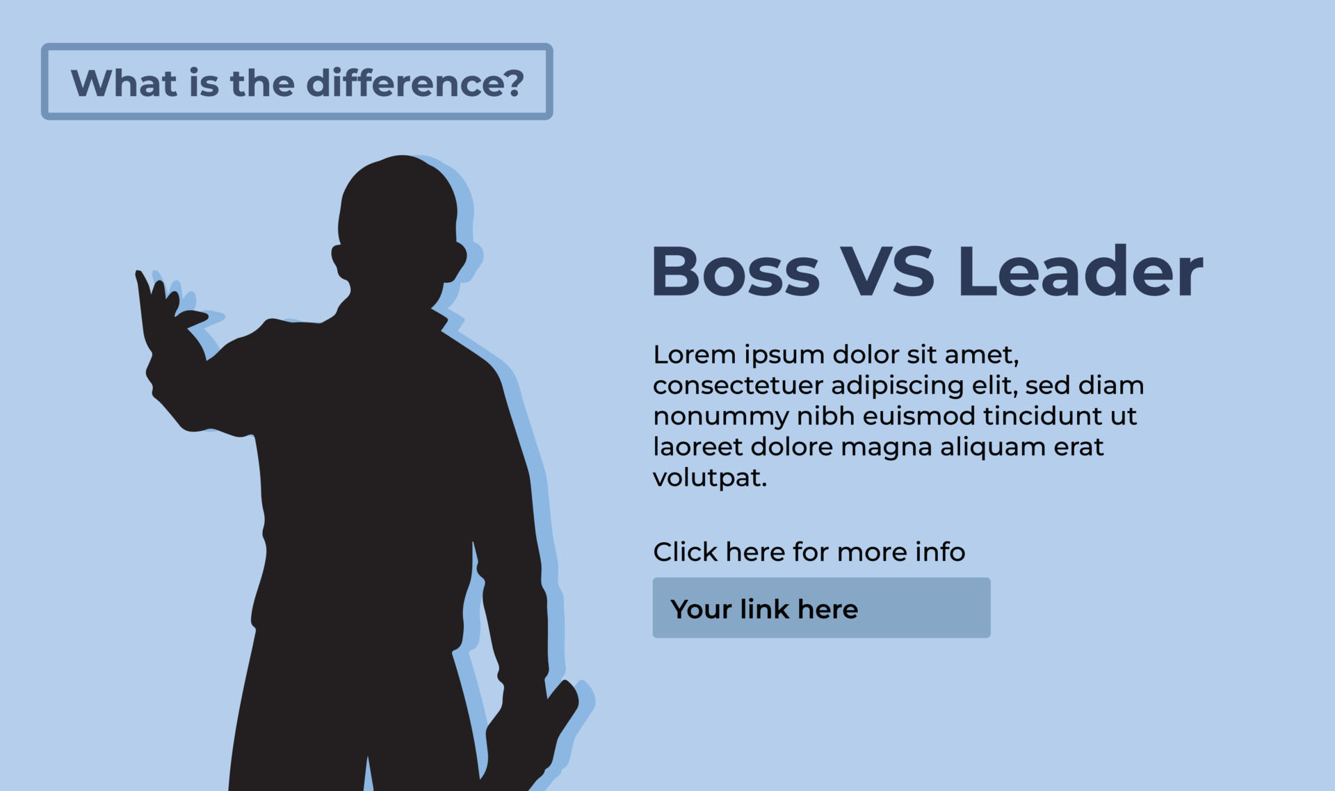 Boss vs leader themed vector banner or poster design template with descriptive text placement