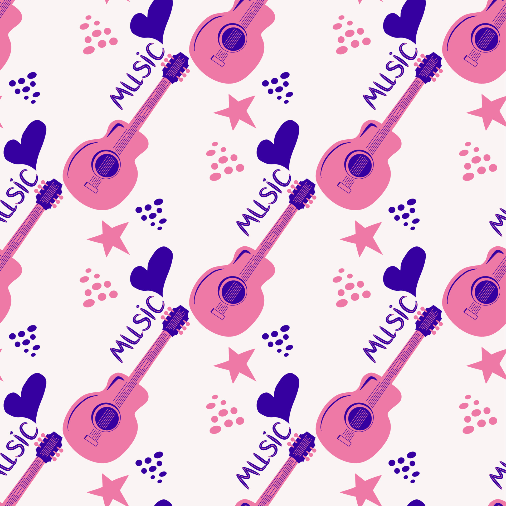Love music seamless pattern with country guitar, music notes, treble