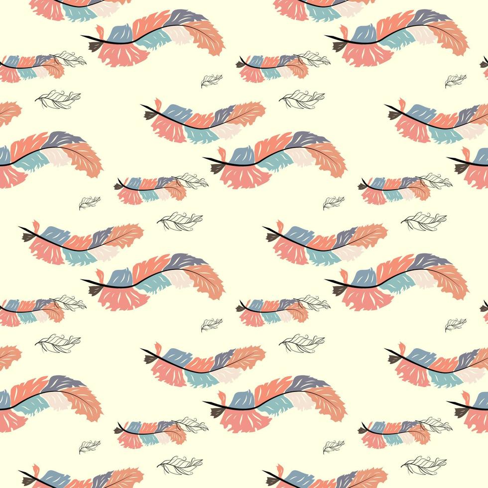 Colorful cute seamless pattern with variety of feather vector
