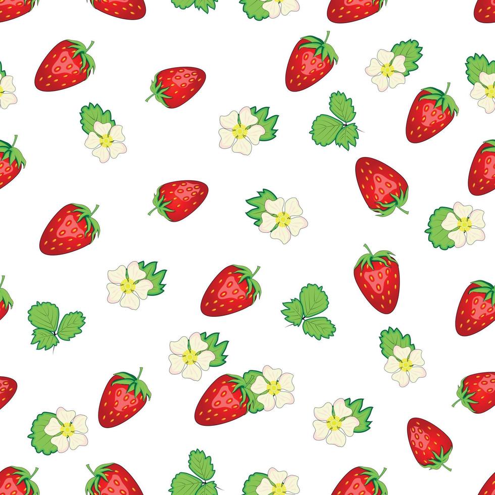 Seamless pattern with strawberries, berries and flowers. Sweet food repeat fabric background. organic fruits vector