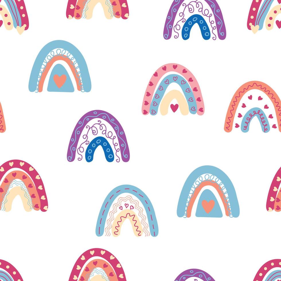 Rainbow seamless pattern in pastel colors. Scandinavian baby hand drawn illustration for textiles and newborn clothes. vector