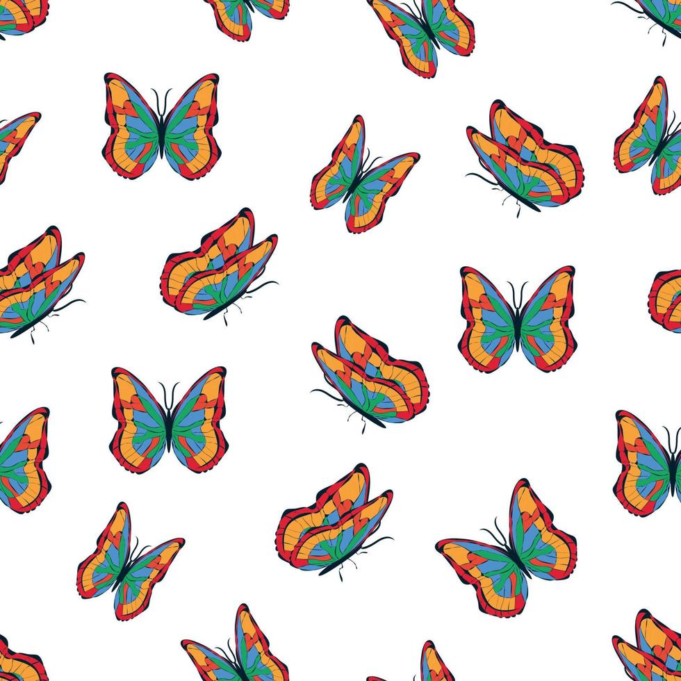 mariposas multicolores brillantes de patrones sin fisuras. papel pintado, fondo, fiesta infantil, papel artesanal vector