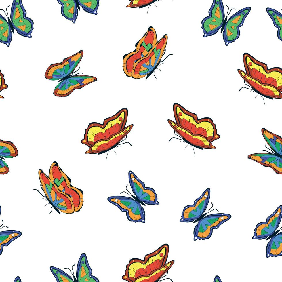 mariposas multicolores brillantes de patrones sin fisuras. papel pintado, fondo, fiesta infantil, papel artesanal vector