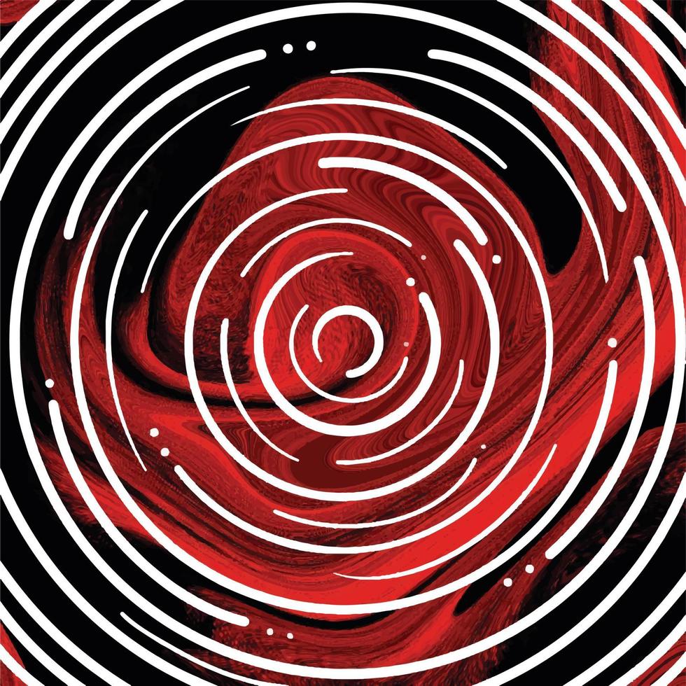 Abstract black and red swirling and wavy background with white circular circle water drop like decoration vector illustration isolated on square template.
