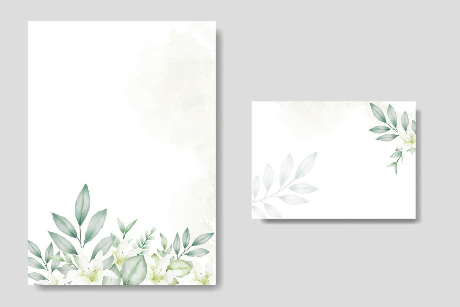 Beautiful watercolor Floral leaves wedding invitation Card Template vector