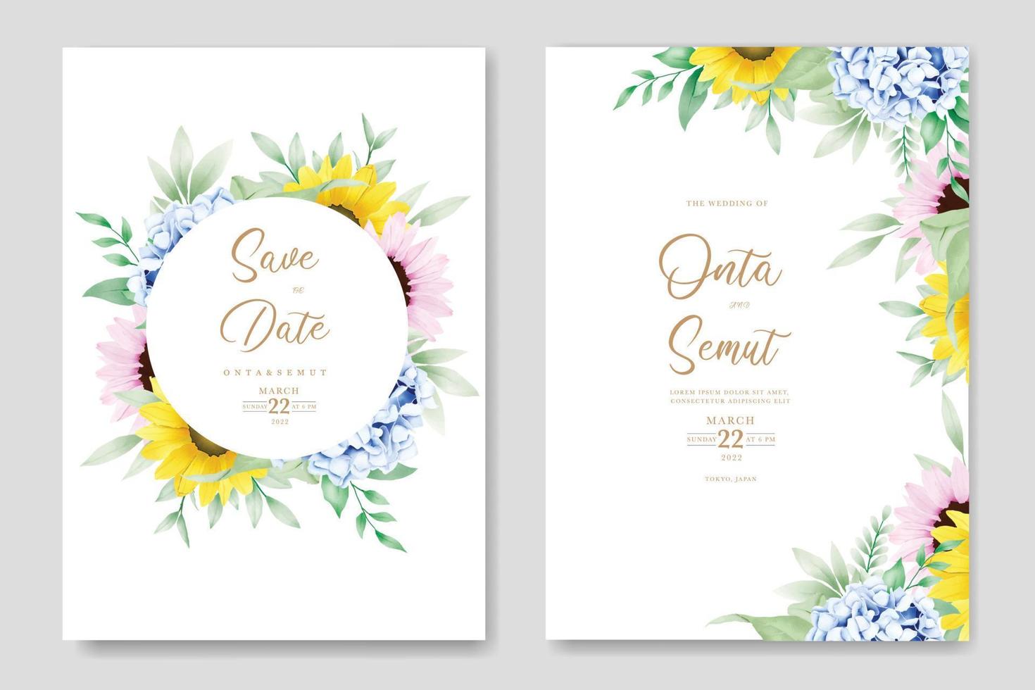 Beautiful watercolor Floral leaves wedding invitation Card Template vector