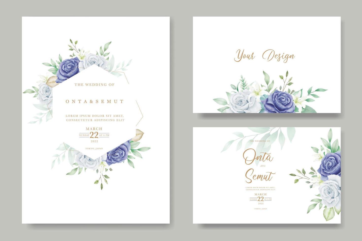 Navy blue Floral Wedding Invitation Card Template vector