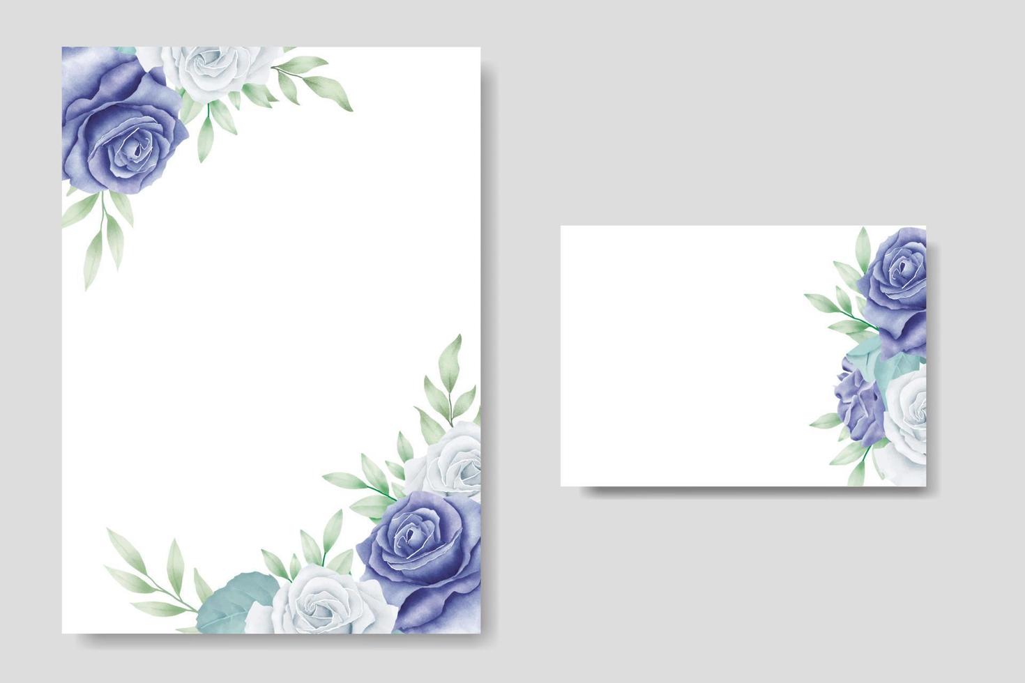 Beautiful Watercolor Floral Wedding Stationery With Navy Blue Flower And Leaves vector