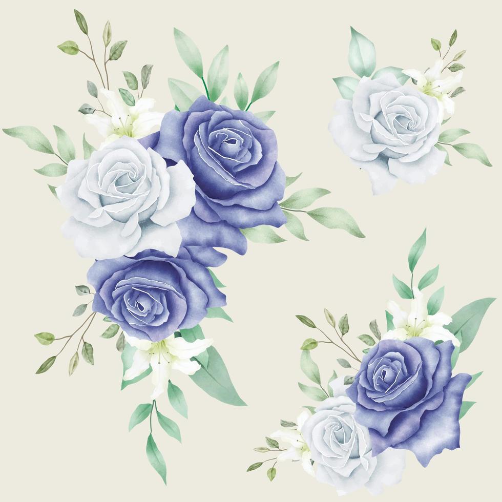 seamless pattern floral rose navy blue watercolor vector
