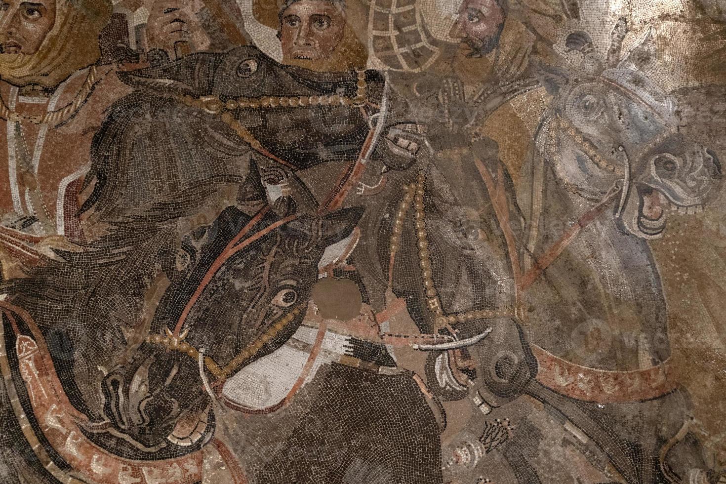 NAPLES, ITALY - FEBRUARY 1 2020 - pompei ruins paintings and mosaic photo