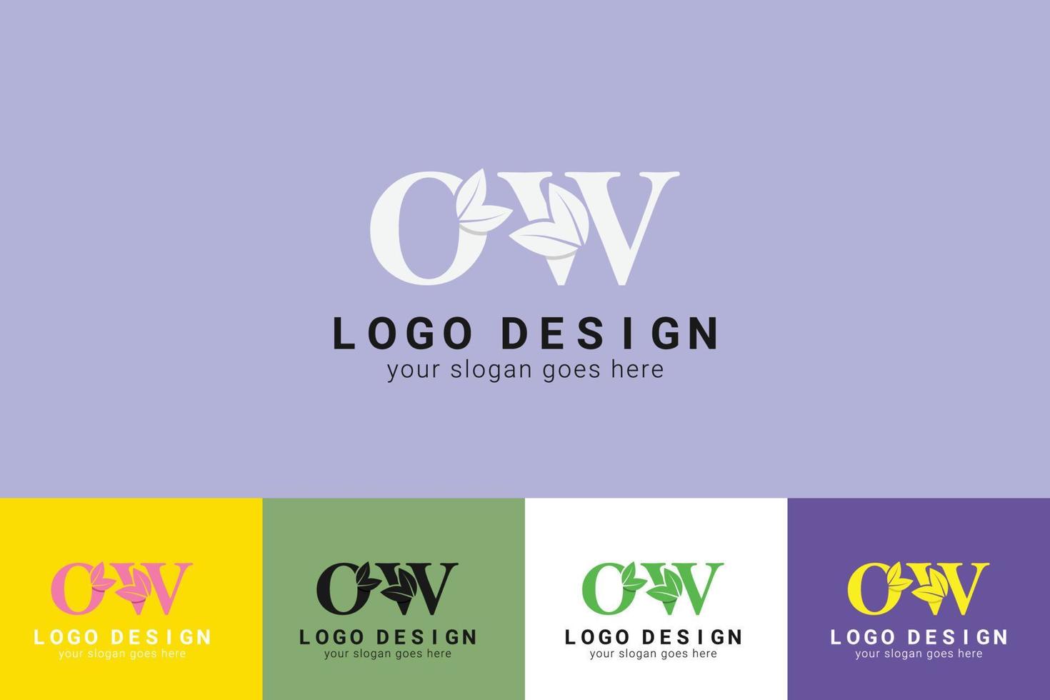 OW letters eco logo with green leaf. Ecology letter logo. Vector typeface for nature posters, eco friendly emblem, vegan identity, herbal and botanical cards etc.