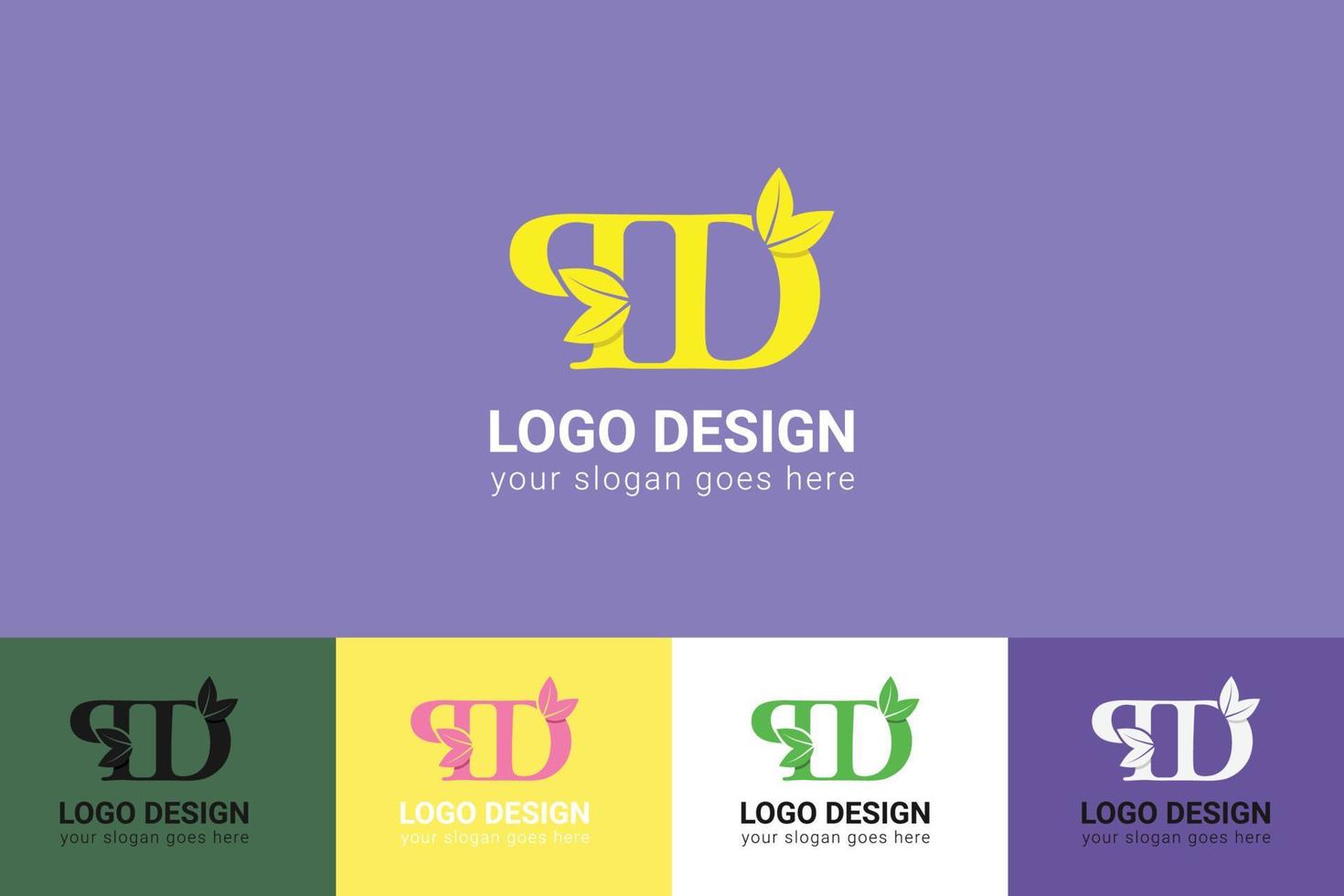 PD letters eco logo with green leaf. Ecology letter logo. Vector typeface for nature posters, eco friendly emblem, vegan identity, herbal and botanical cards etc.