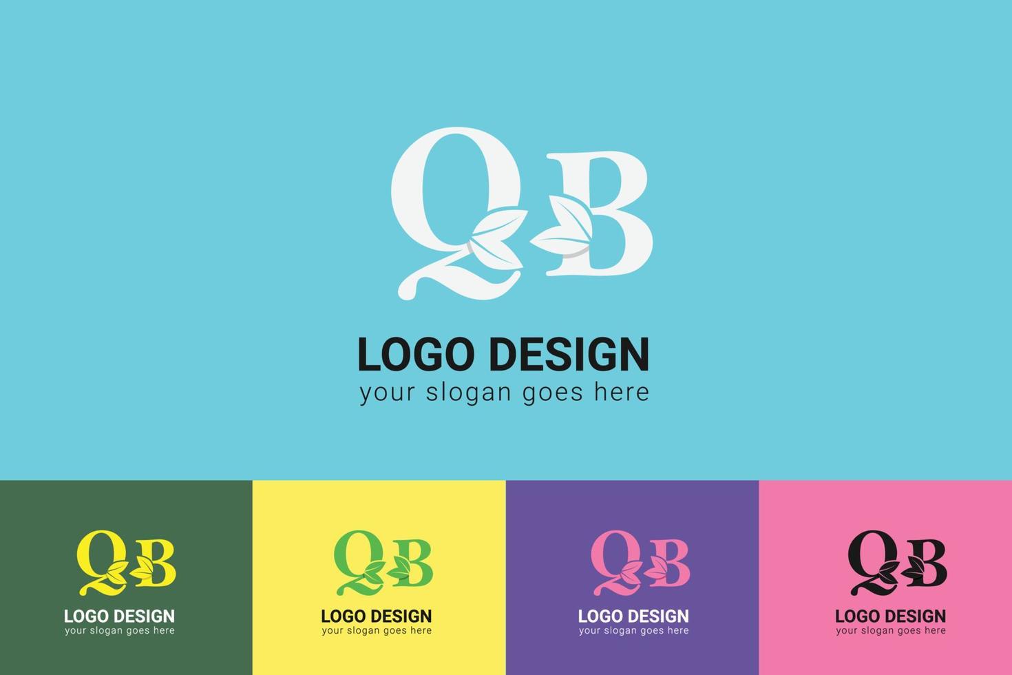 QB letters eco logo with green leaf. Ecology letter logo. Vector typeface for nature posters, eco friendly emblem, vegan identity, herbal and botanical cards etc.