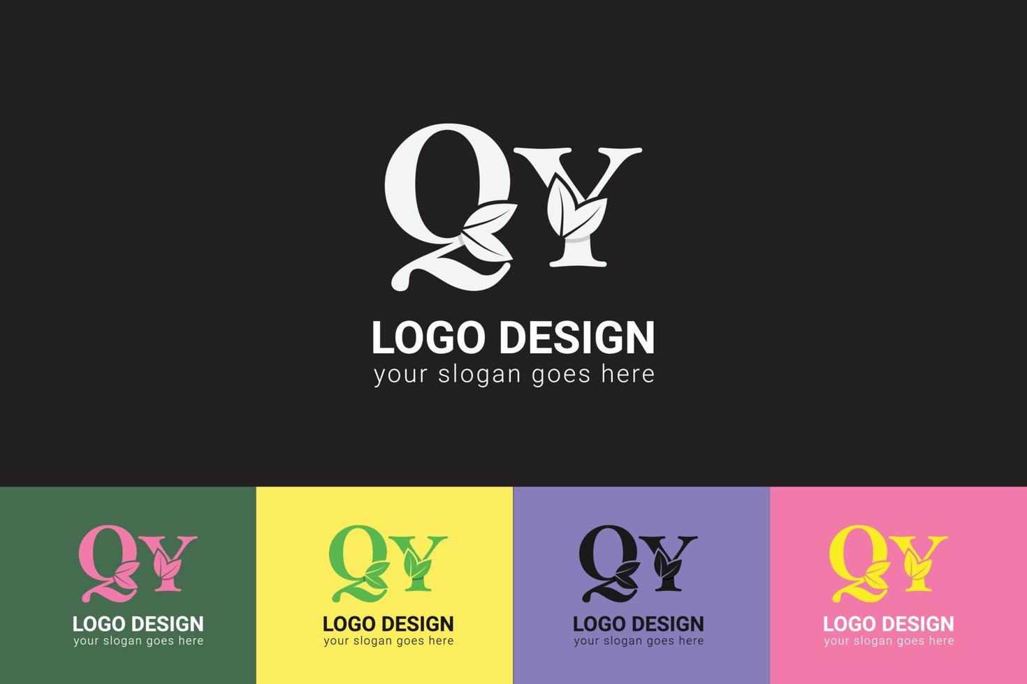 QY letters eco logo with green leaf. Ecology letter logo. Vector typeface for nature posters, eco friendly emblem, vegan identity, herbal and botanical cards etc.