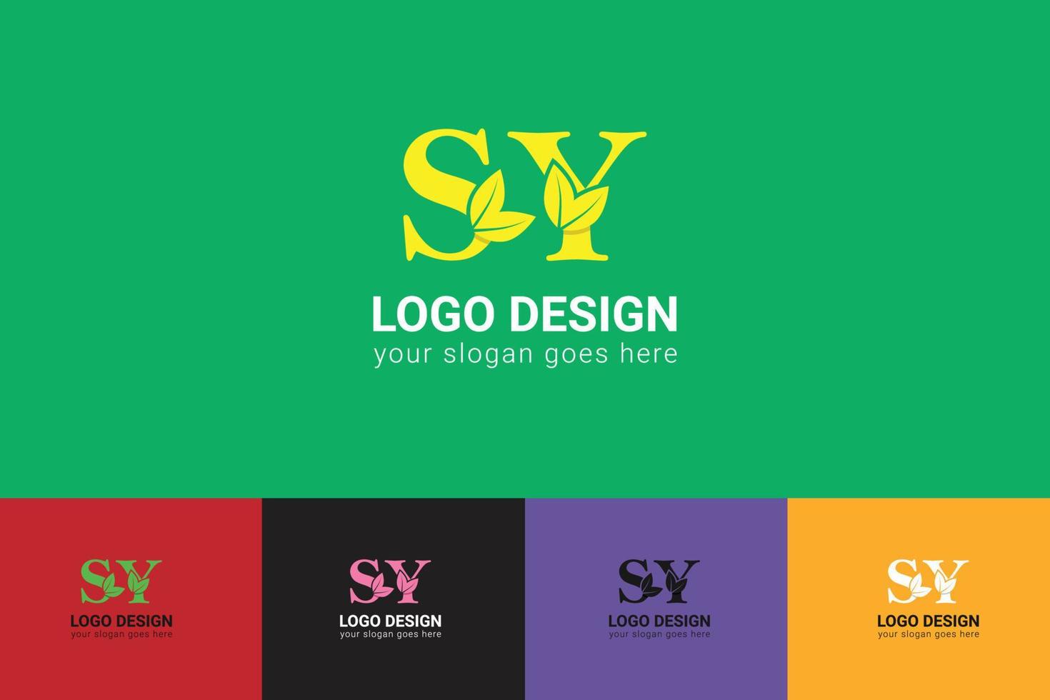 SY letters eco logo with green leaf. Ecology letter logo. Vector typeface for nature posters, eco friendly emblem, vegan identity, herbal and botanical cards etc.