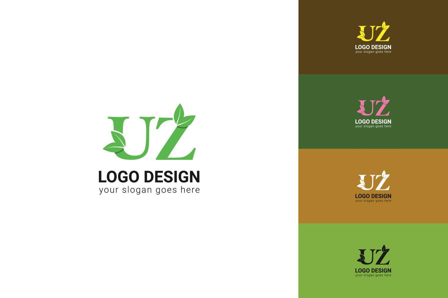 uz letras eco logo con verde hoja. ecología letra logo. vector tipo de letra para naturaleza carteles, eco simpático emblema, vegano identidad, herbario y botánico tarjetas etc.