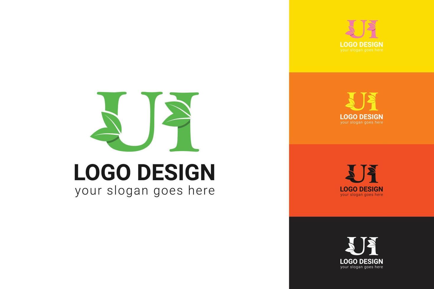 UI letters eco logo with green leaf. Ecology letter logo. Vector typeface for nature posters, eco friendly emblem, vegan identity, herbal and botanical cards etc.