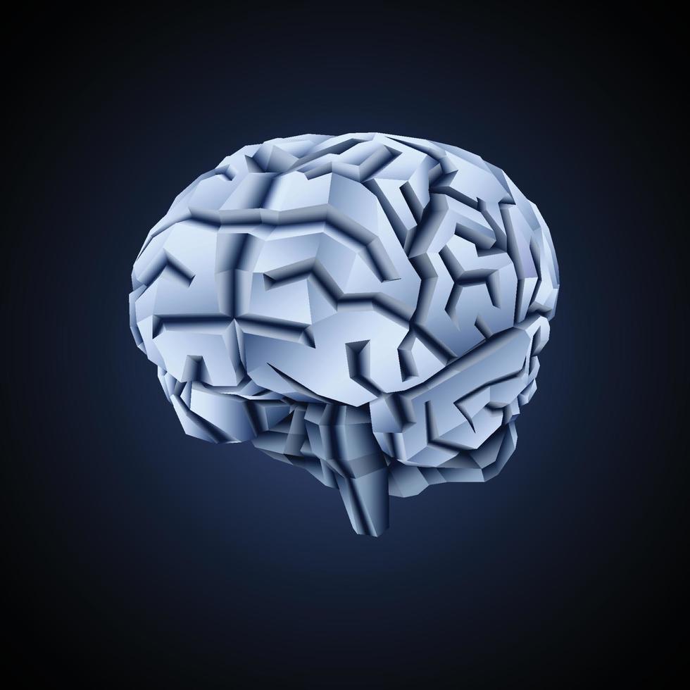 3d ilustración de un humano cerebro hecho desde geométrico formas en metálico estilo. vector