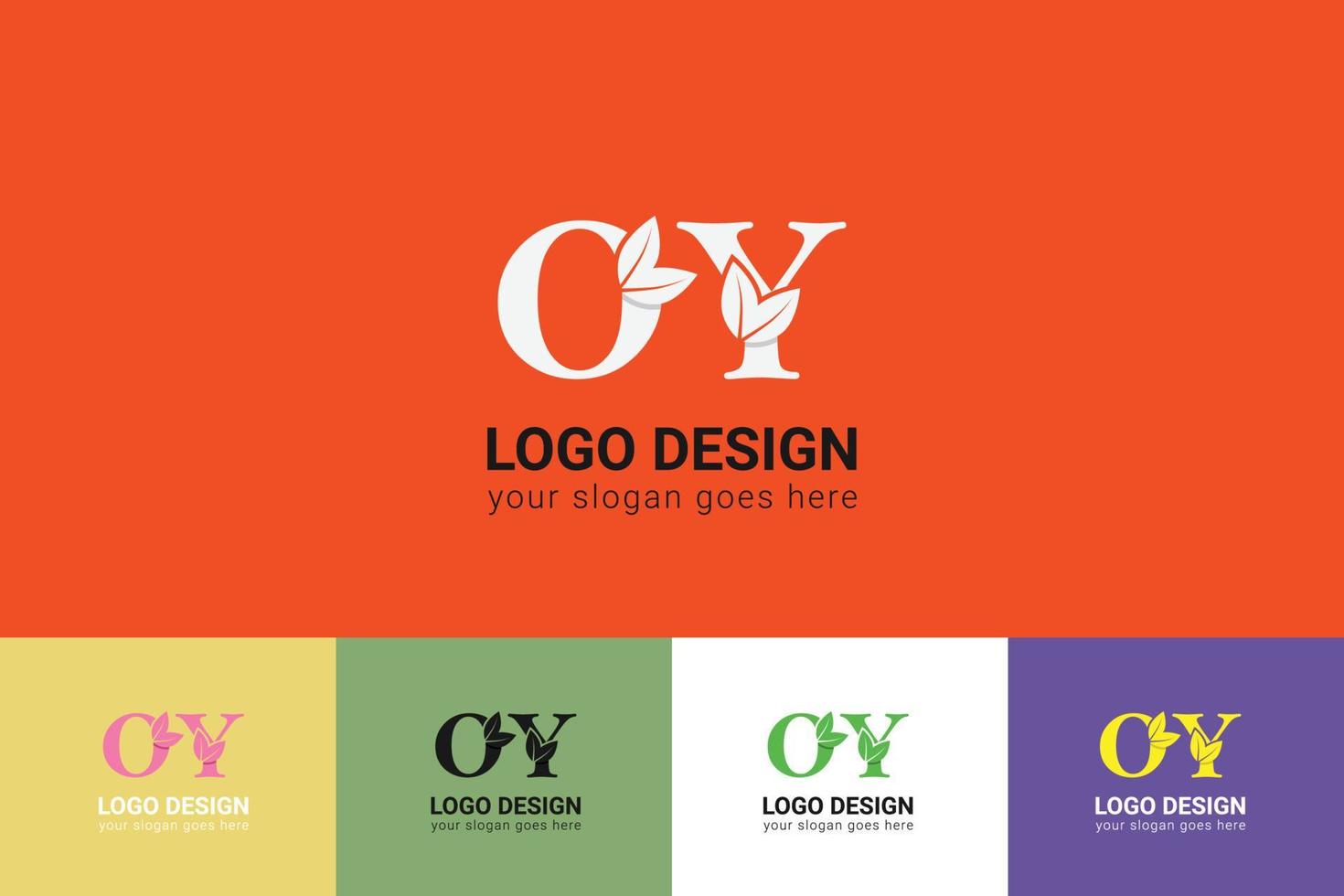 OY letters eco logo with green leaf. Ecology letter logo. Vector typeface for nature posters, eco friendly emblem, vegan identity, herbal and botanical cards etc.