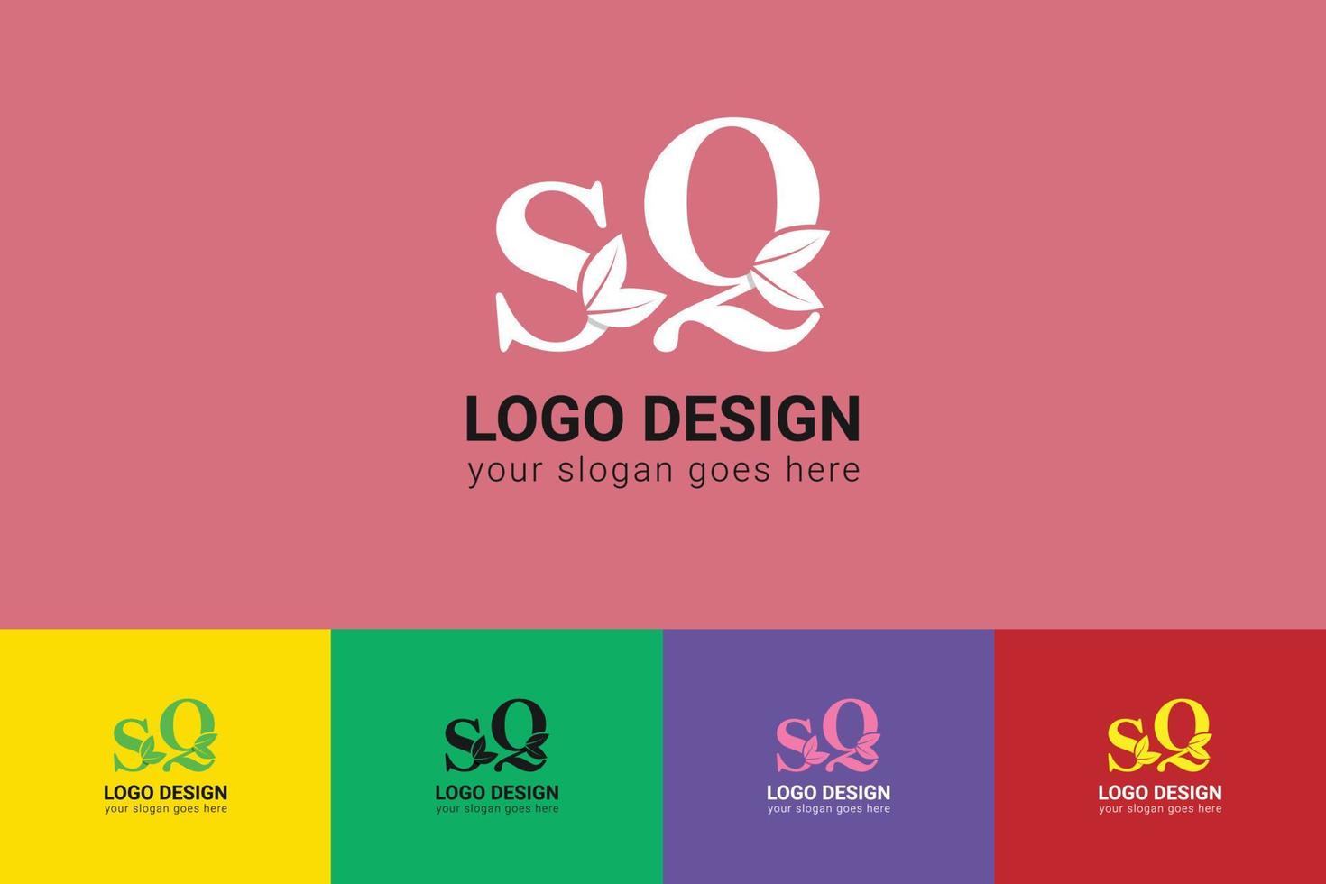 SQ letters eco logo with green leaf. Ecology letter logo. Vector typeface for nature posters, eco friendly emblem, vegan identity, herbal and botanical cards etc.