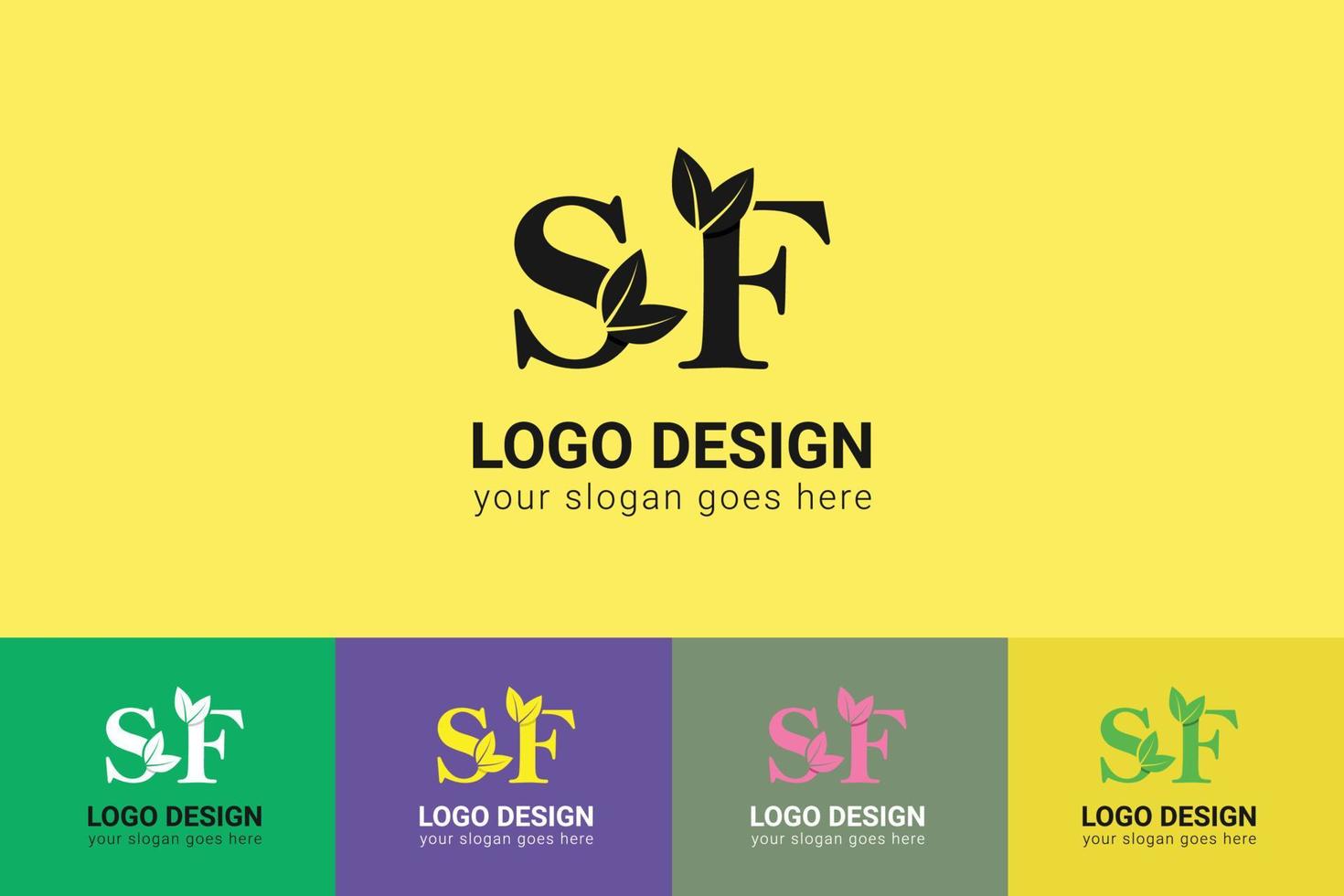 SF letters eco logo with green leaf. Ecology letter logo. Vector typeface for nature posters, eco friendly emblem, vegan identity, herbal and botanical cards etc.