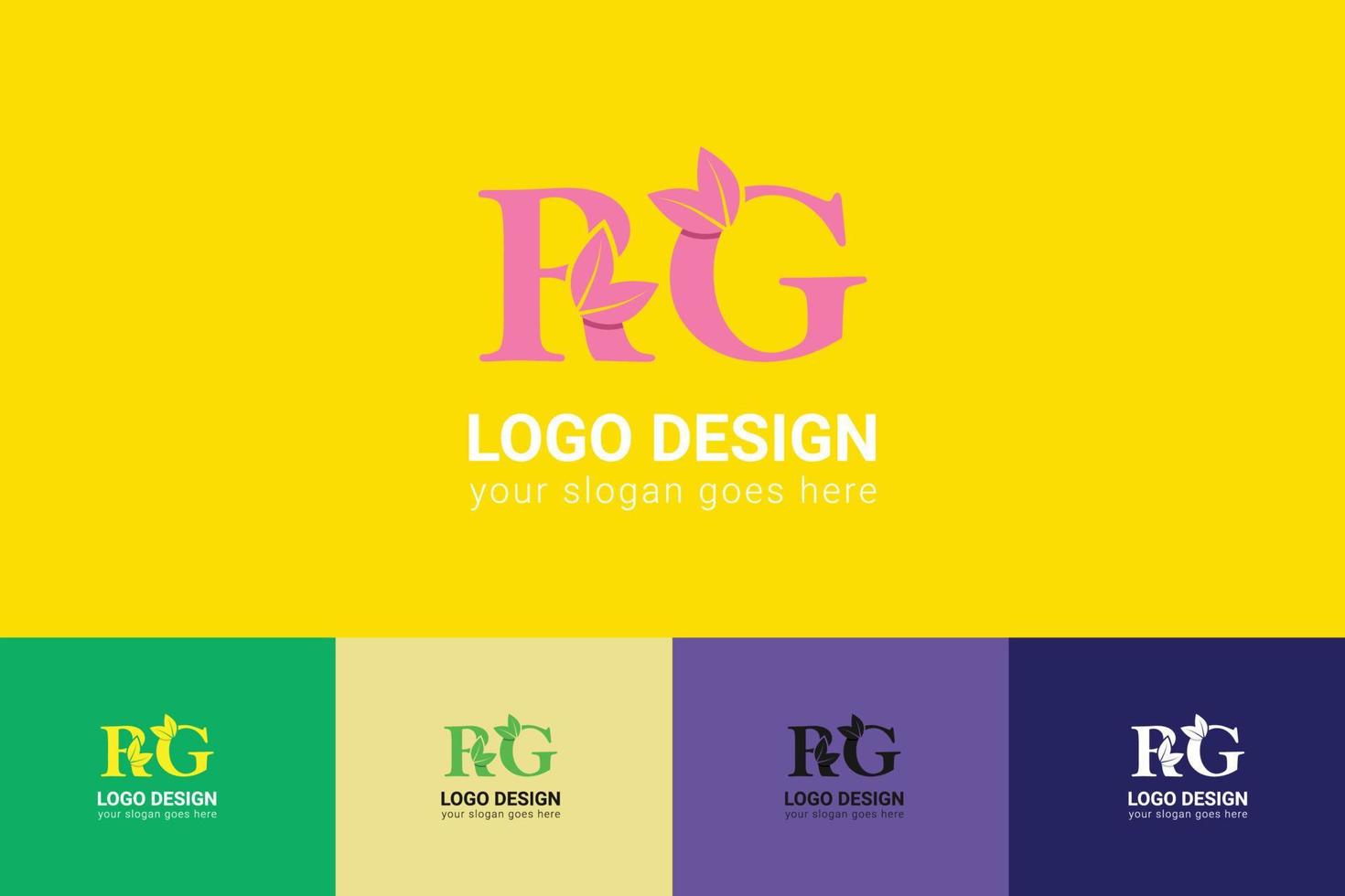 RG letters eco logo with green leaf. Ecology letter logo. Vector typeface for nature posters, eco friendly emblem, vegan identity, herbal and botanical cards etc.