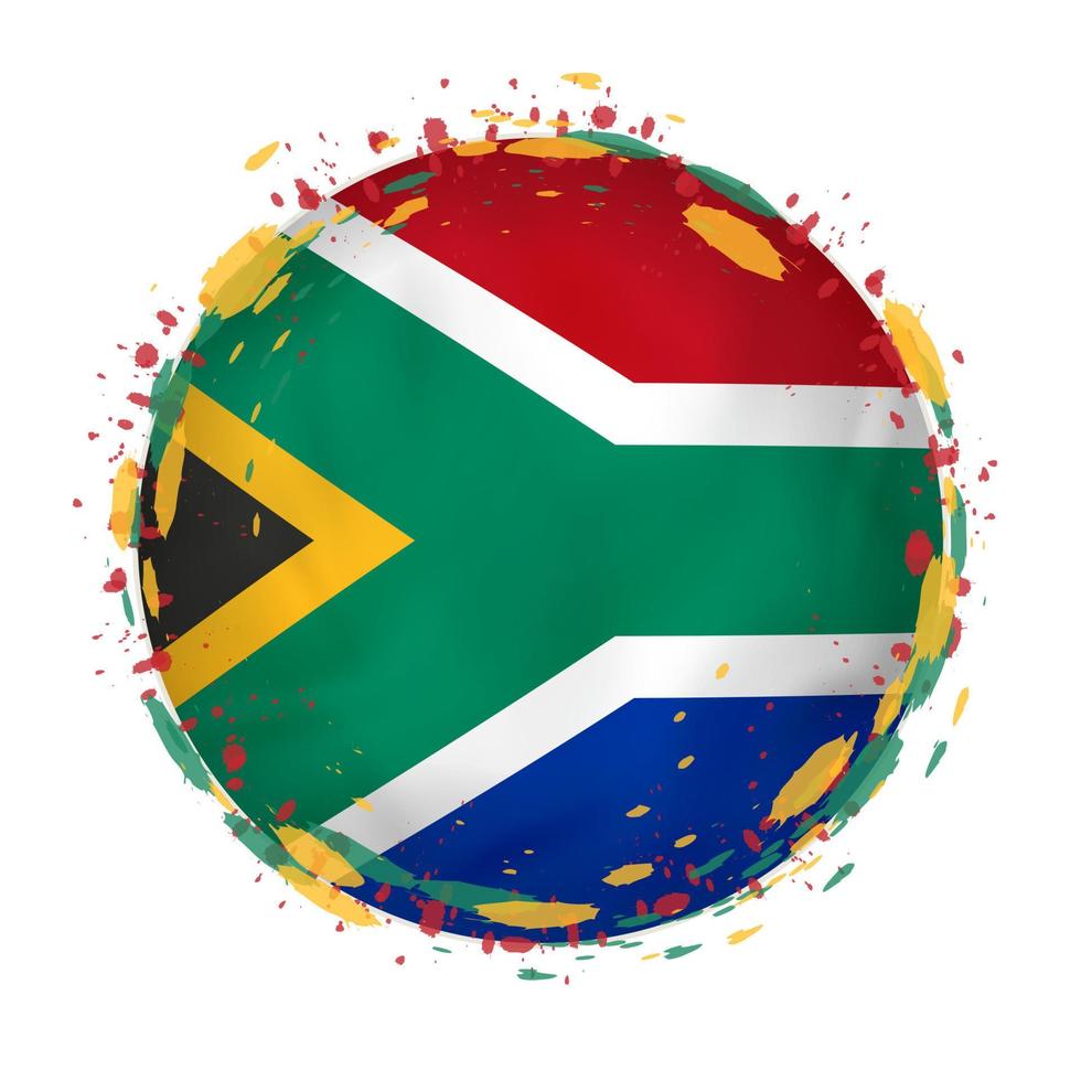 Round grunge flag of South Africa with splashes in flag color. vector
