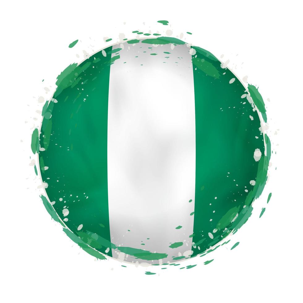 Round grunge flag of Nigeria with splashes in flag color. vector