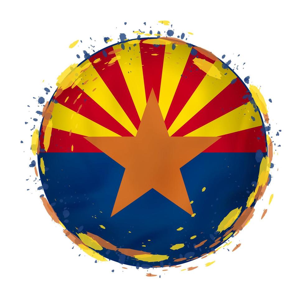 Round grunge flag of Arizona US state with splashes in flag color. vector