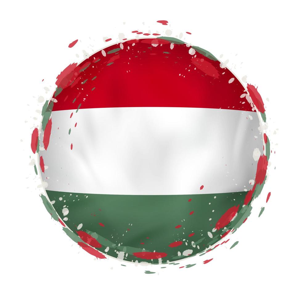 Round grunge flag of Hungary with splashes in flag color. vector