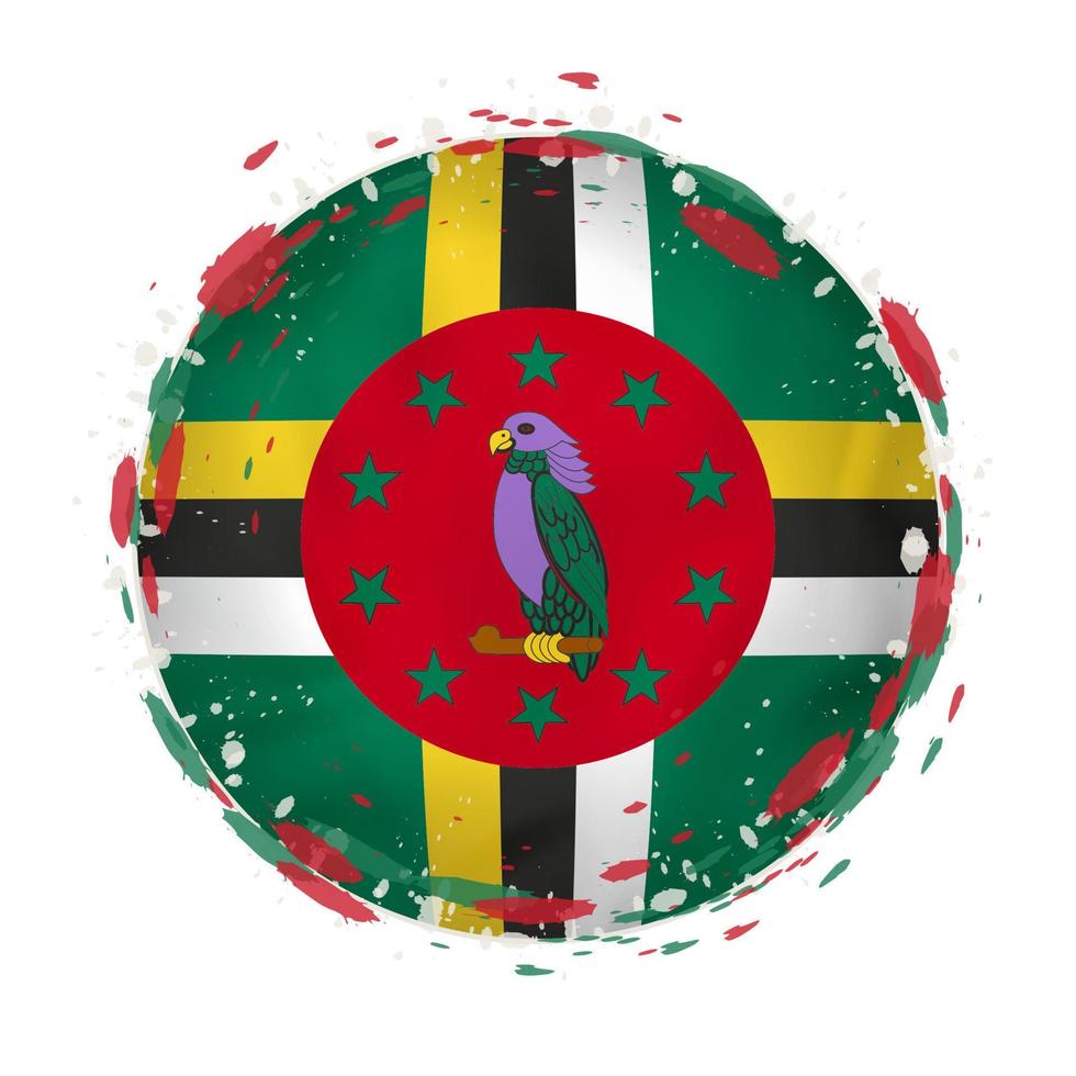 redondo grunge bandera de dominica con salpicaduras en bandera color. vector