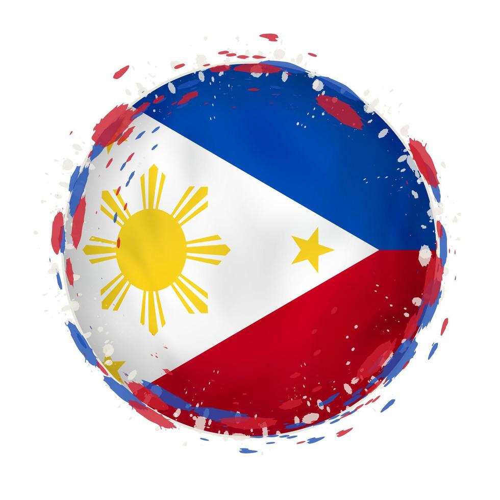 Round grunge flag of Philippines with splashes in flag color. vector