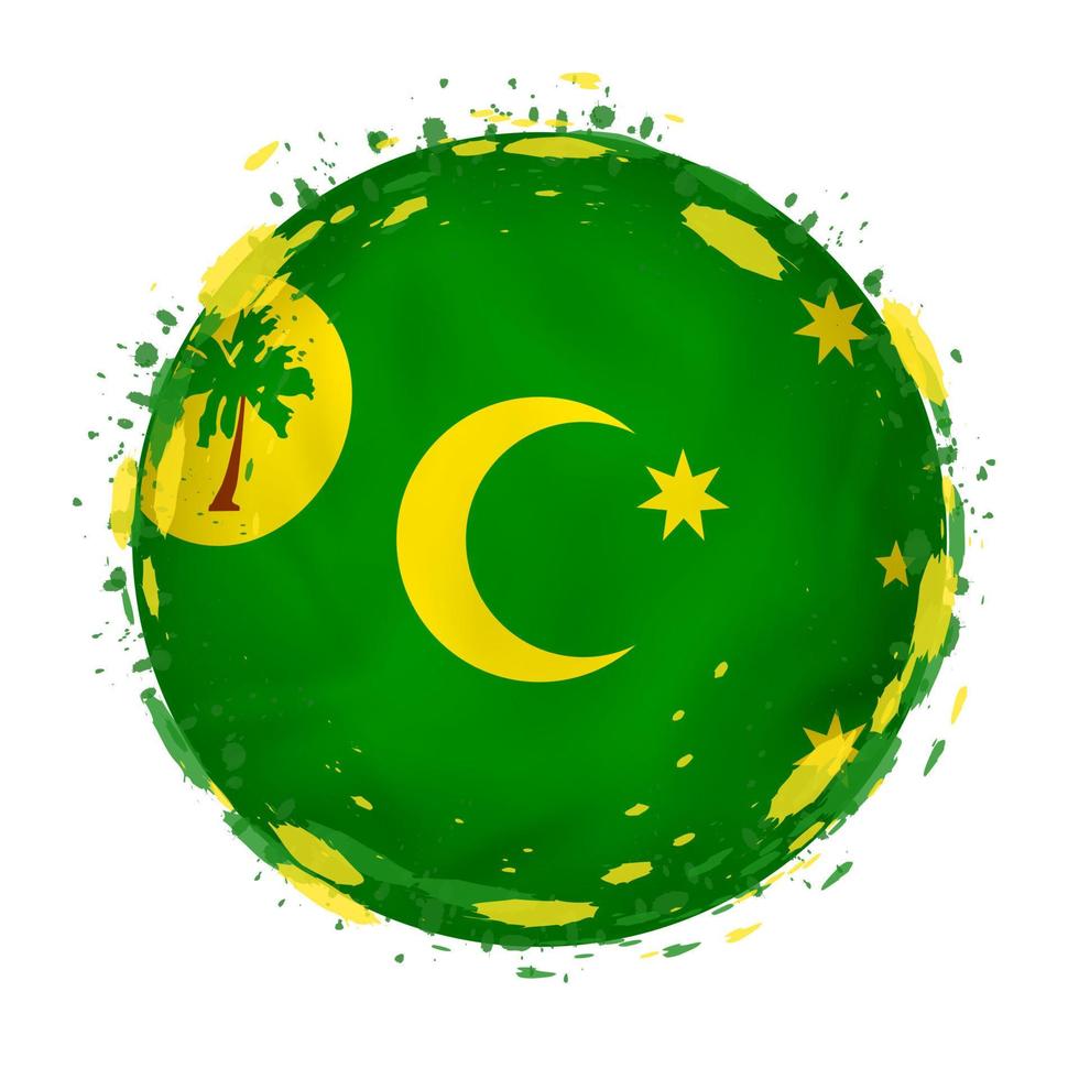 redondo grunge bandera de cocos islas con salpicaduras en bandera color. vector