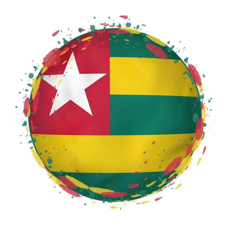 Round grunge flag of Togo with splashes in flag color. vector