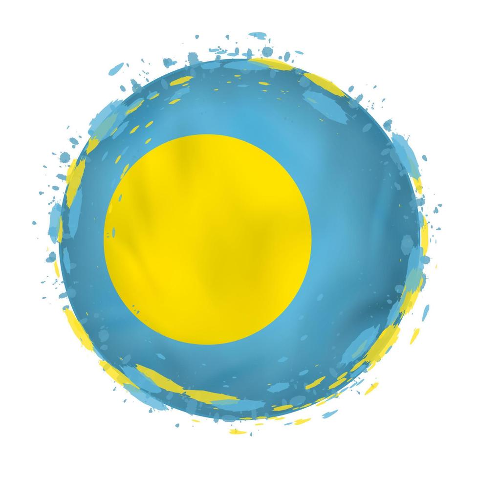 Round grunge flag of Palau with splashes in flag color. vector