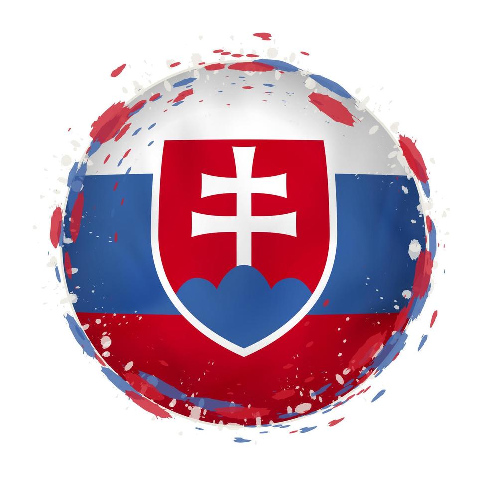Round grunge flag of Slovakia with splashes in flag color. vector