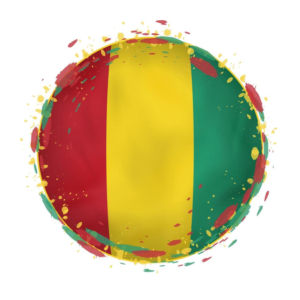 redondo grunge bandera de Guinea con salpicaduras en bandera color. vector