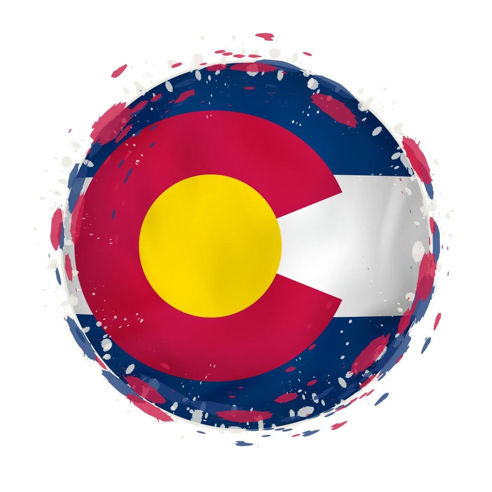 Round grunge flag of Colorado US state with splashes in flag color. vector