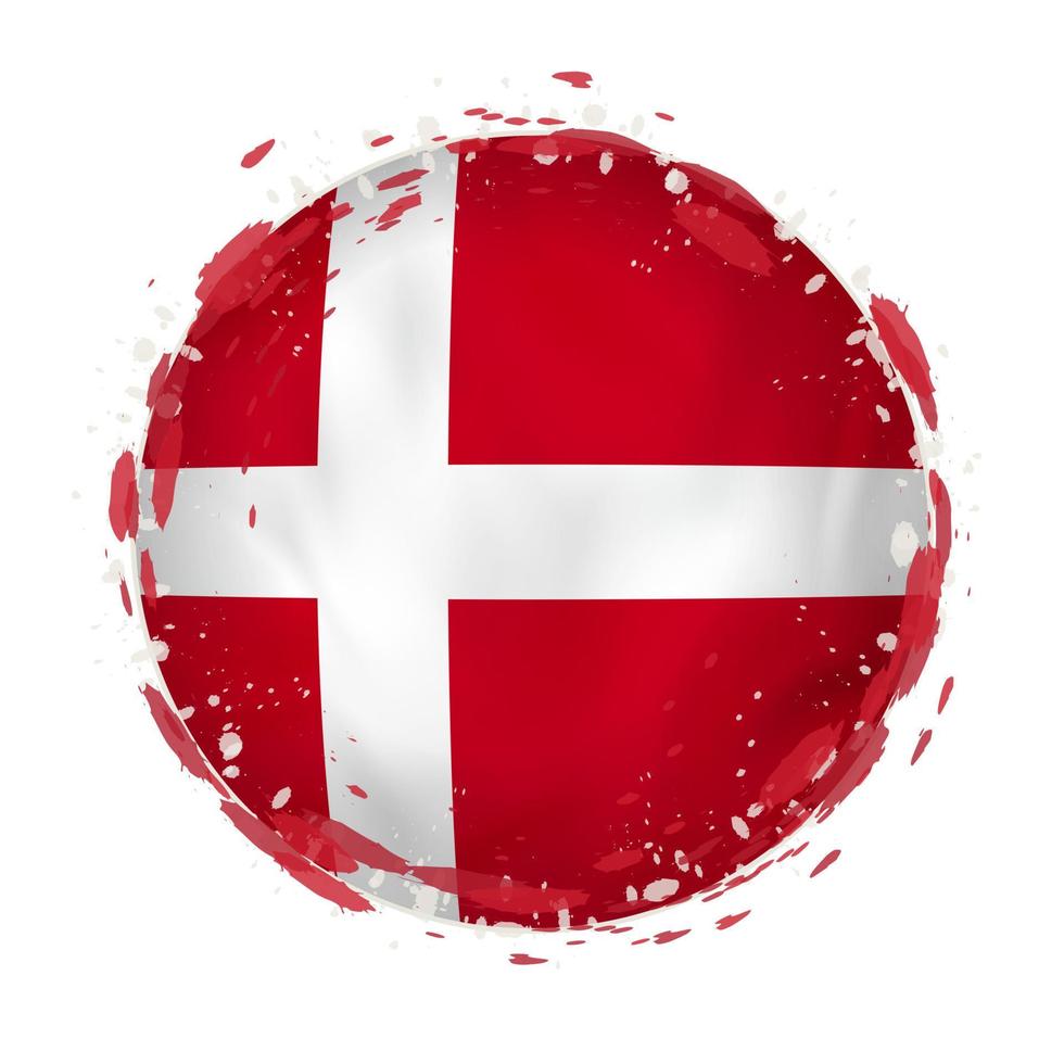 redondo grunge bandera de Dinamarca con salpicaduras en bandera color. vector