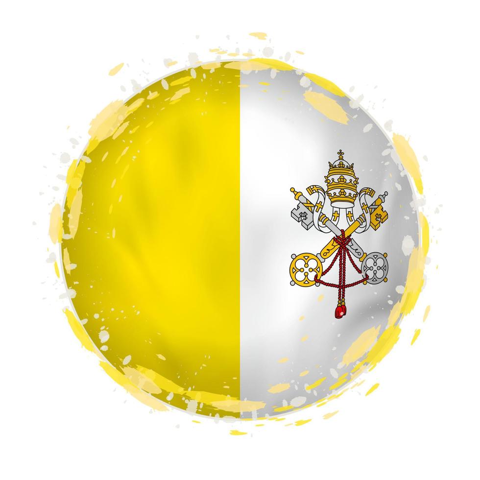 Round grunge flag of Vatican City with splashes in flag color. vector