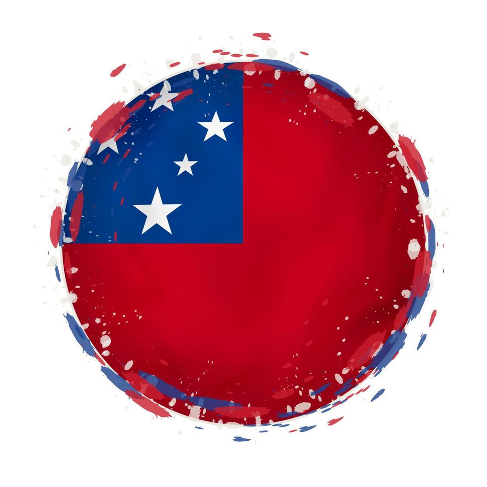 Round grunge flag of Samoa with splashes in flag color. vector