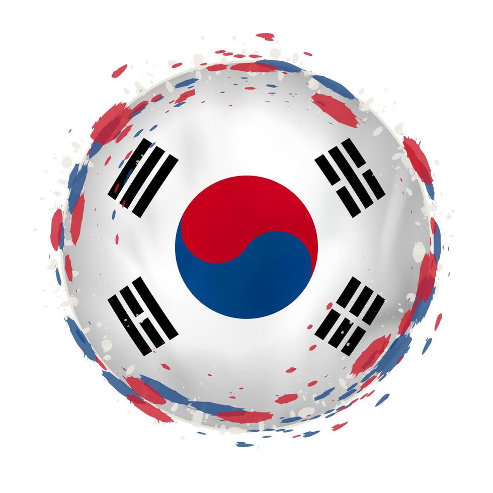 Round grunge flag of South Korea with splashes in flag color. vector