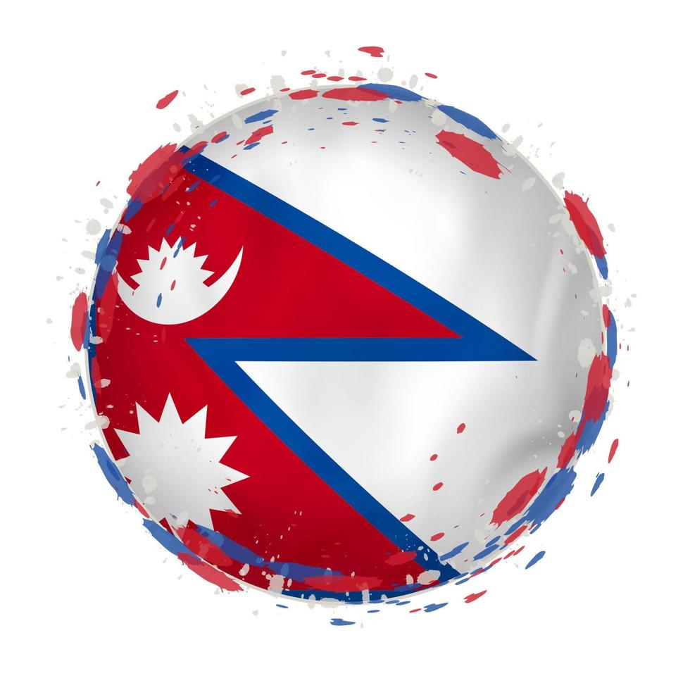 Round grunge flag of Nepal with splashes in flag color. vector