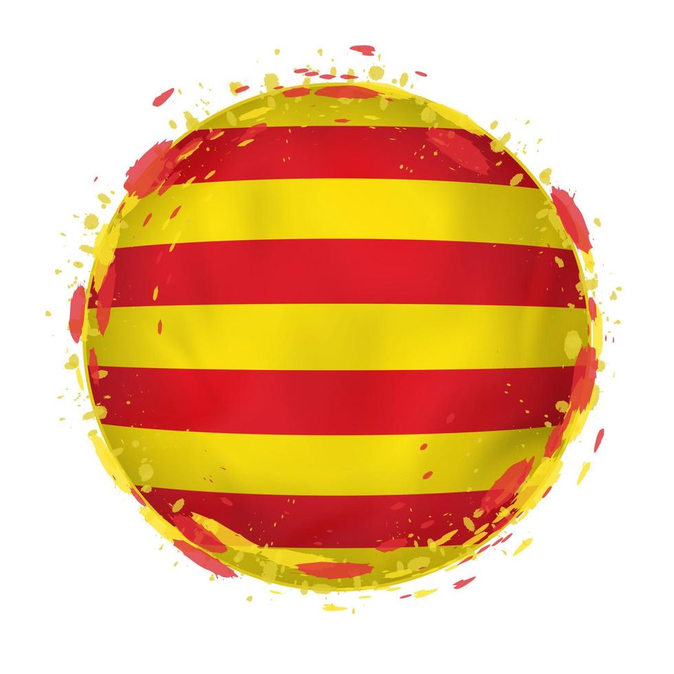 Round grunge flag of Catalonia with splashes in flag color. vector