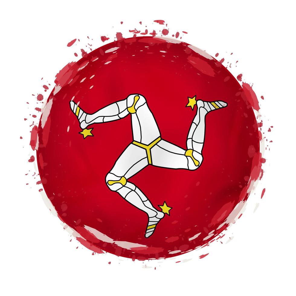 Round grunge flag of Isle of Man with splashes in flag color. vector