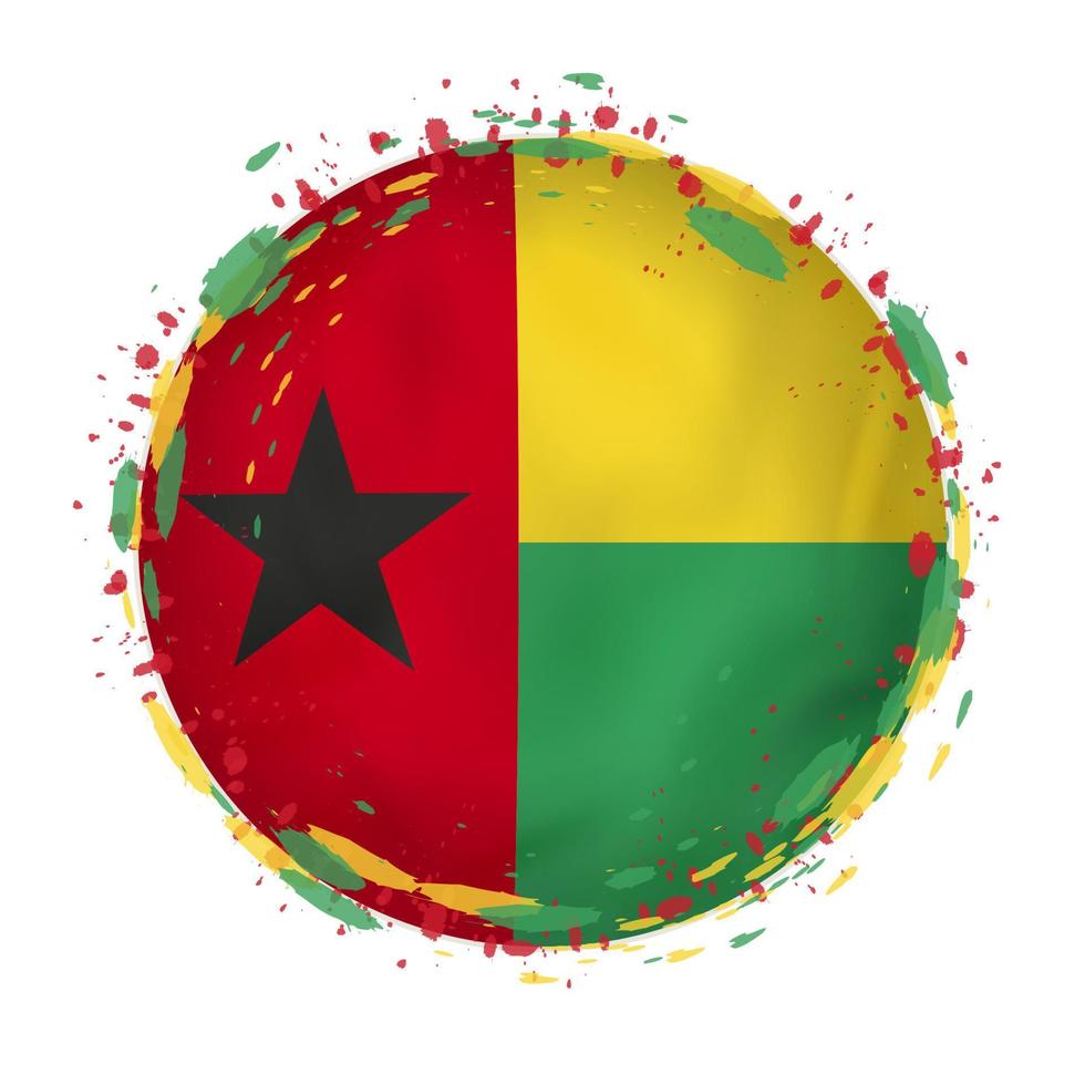 Round grunge flag of Guinea-Bissau with splashes in flag color. vector