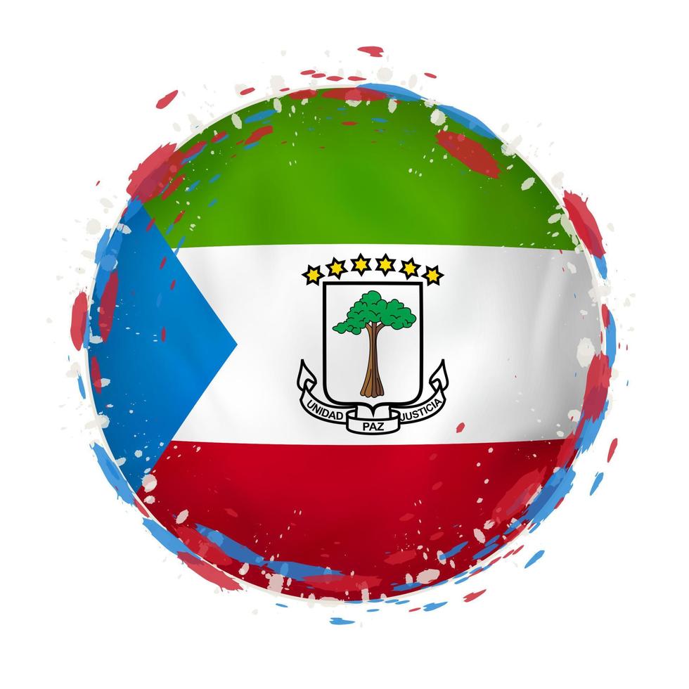 Round grunge flag of Equatorial Guinea with splashes in flag color. vector