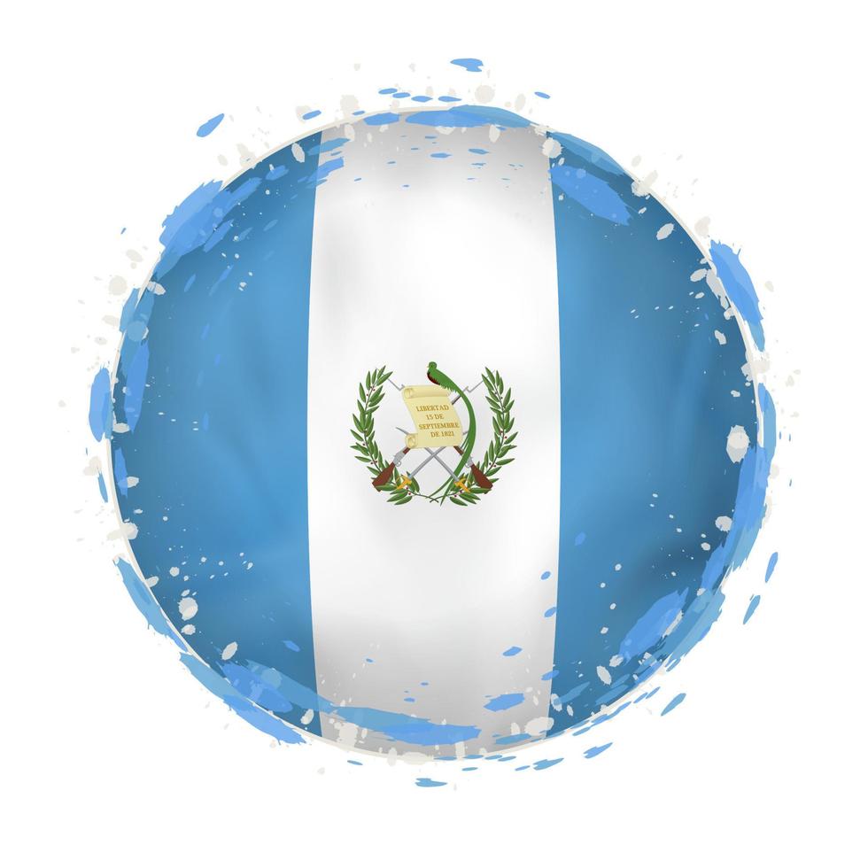 Round grunge flag of Guatemala with splashes in flag color. vector