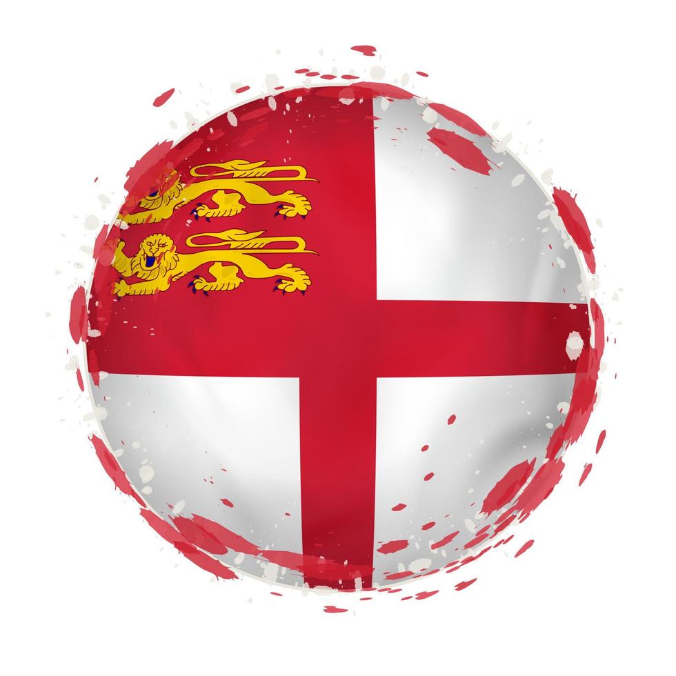 Round grunge flag of Sark with splashes in flag color. vector
