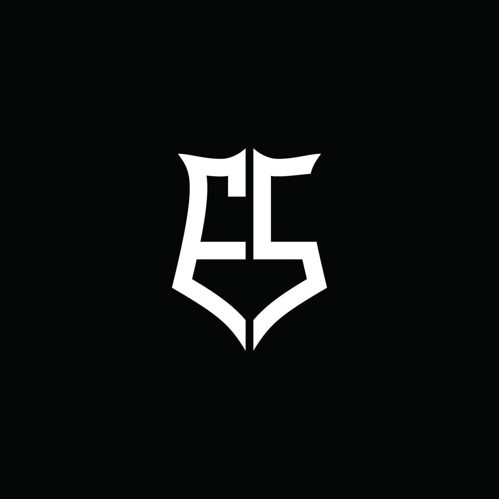 Cinta del logotipo de la letra del monograma de es con el estilo del escudo aislado en fondo negro vector